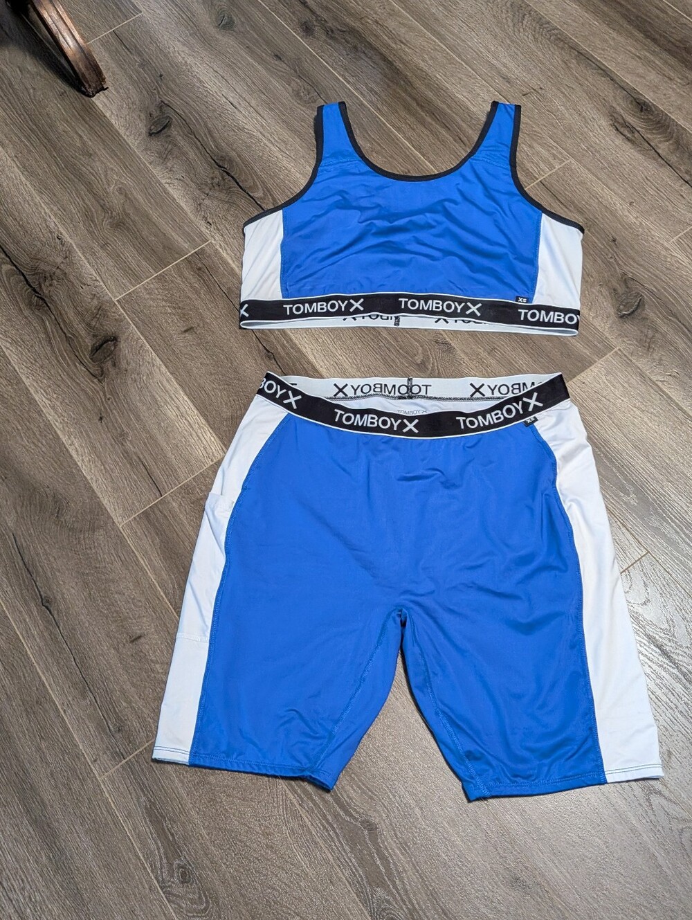 TomboyX Royal Blue & White  Athletic Shorts And Tank Top . Swimsuit Or Workout.